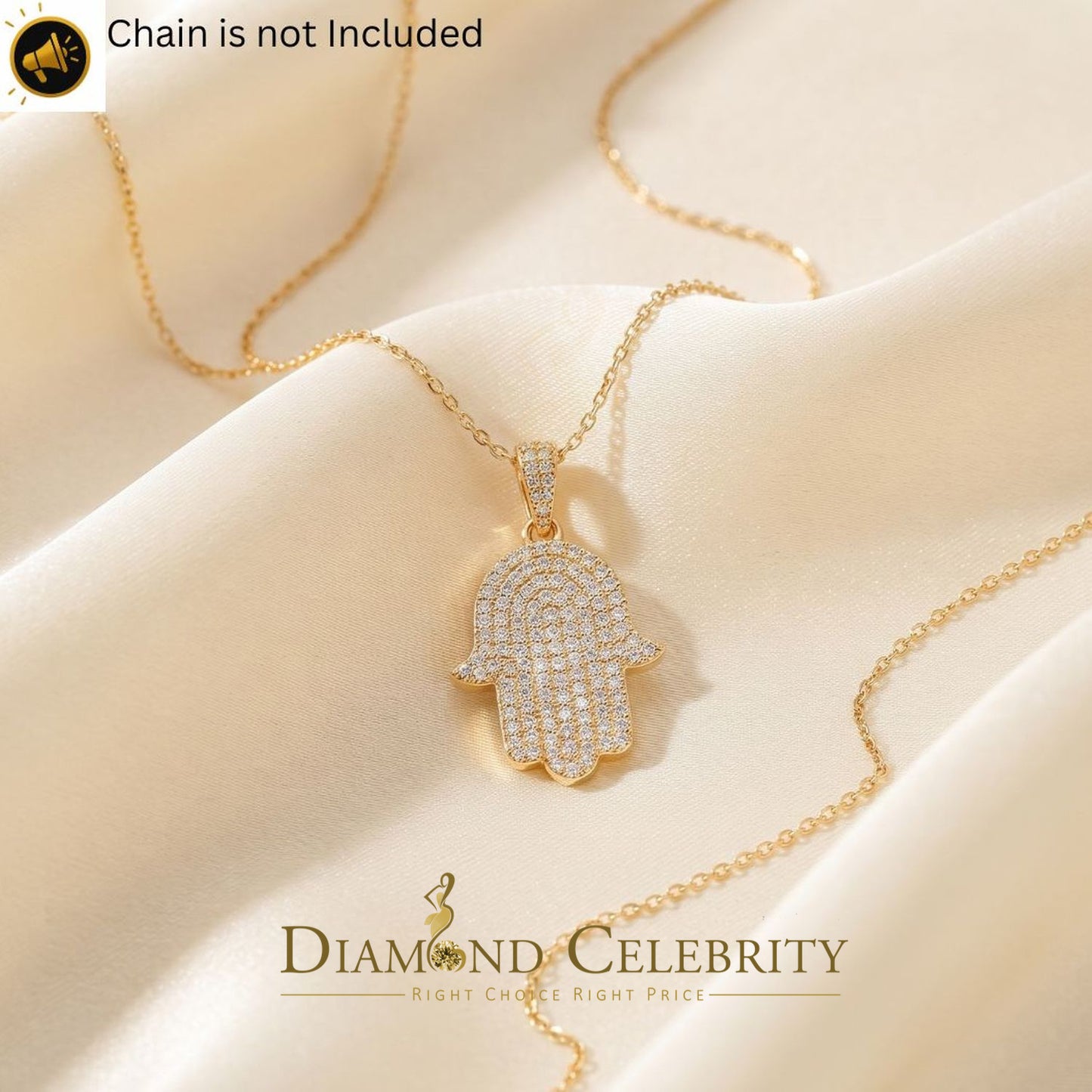 DiamondCelebritees  Real 0.33ct Diamond 925 Sterling Silver HAMSA Charm Necklace Pendant in Yellow