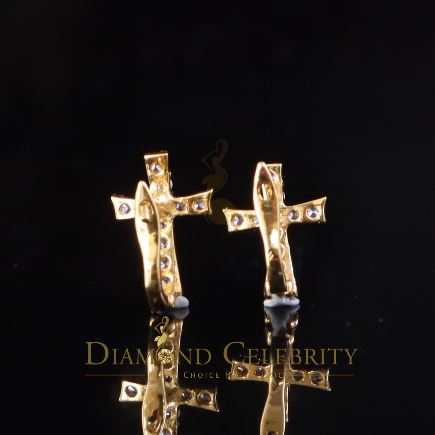 DiamondCelebritees Moissanite Stone 925 Silver Round Yellow Hip Hop Cross Stud Earring Men's/Womens