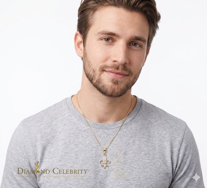 DiamondCelebritees Promise Yellow Sterling Silver Fleur de Lis Pendant with 0.17ct Cubic Zirconia
