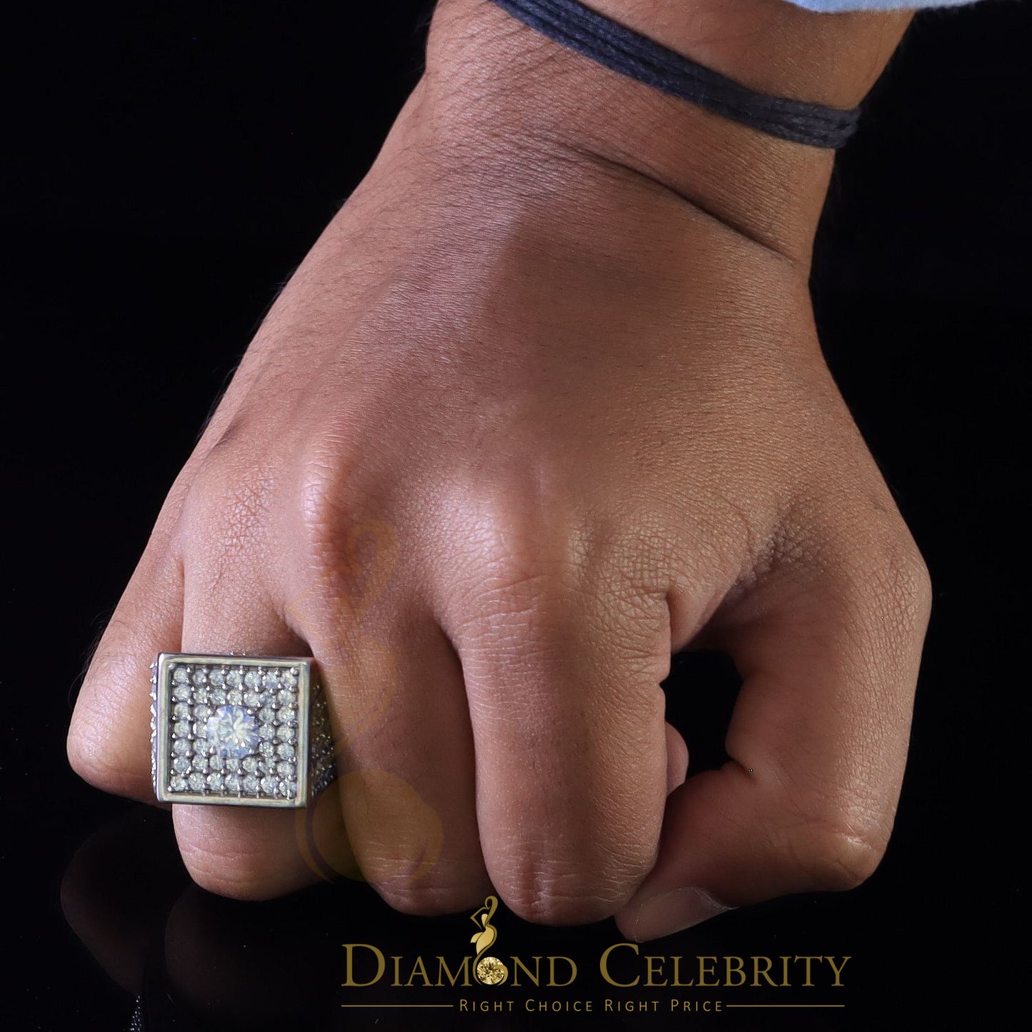 DiamondCelebritees Men's 19.0ct Cubic Zirconia white Silver Square Adjustable Ring From SZ 9 to 11