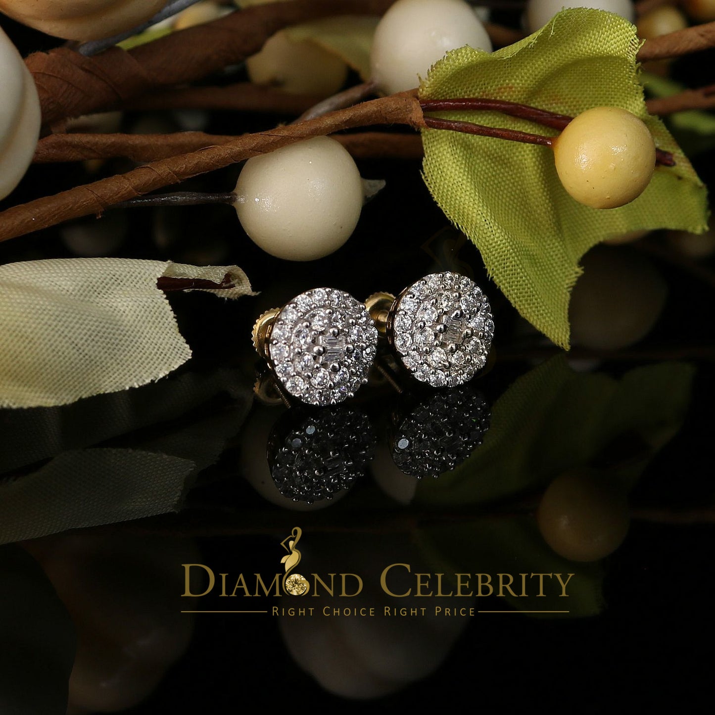 DiamondCelebritees  925 Yellow Sterling Silver 1.86ct Cubic Zirconia Round Women's Stud Earrings