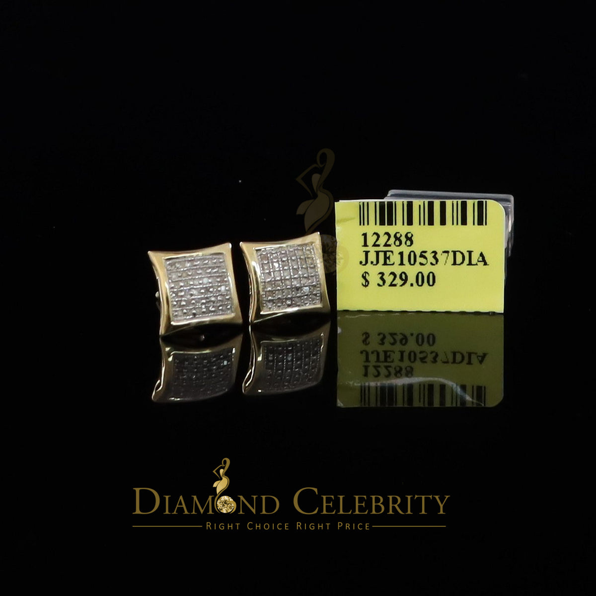 DiamondCelebritees Aretes Para 925 Sterling Yellow Silver 0.20ct Diamond Women & Men Kite Earrings