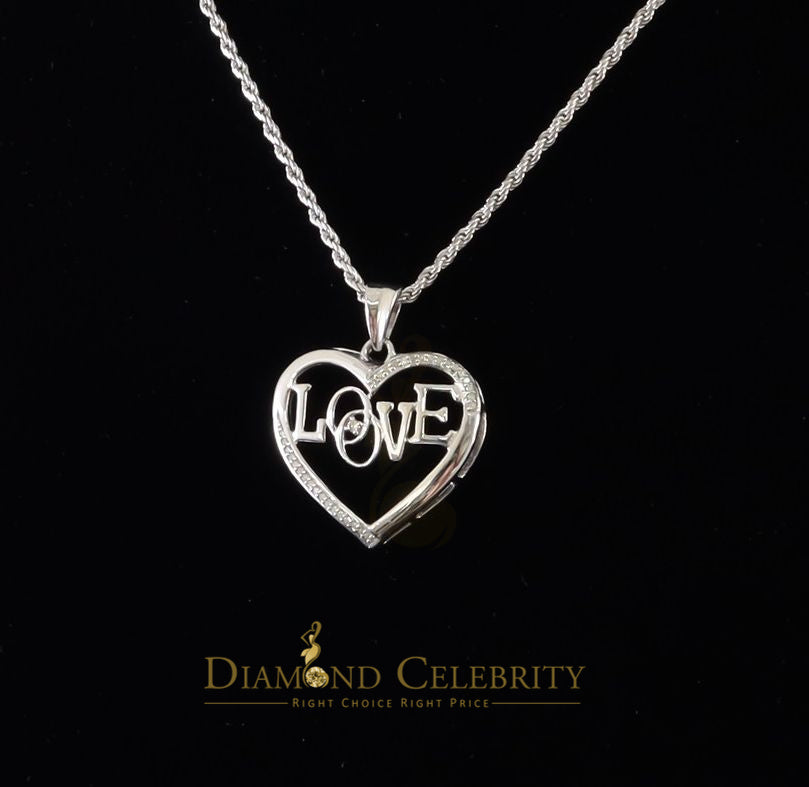 DiamondCelebritees  Real 0.15ct Diamond Sterling Silver LOVE HEART White Charm Necklace Pendant