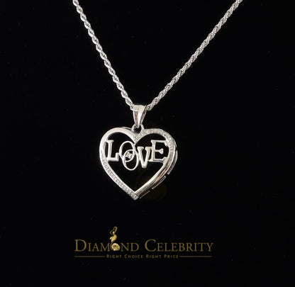 DiamondCelebritees  Real 0.15ct Diamond Sterling Silver LOVE HEART White Charm Necklace Pendant
