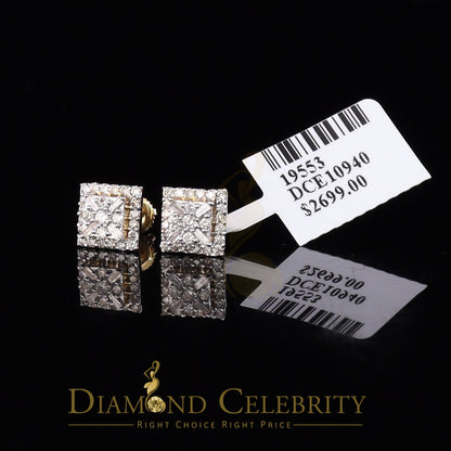 DiamondCelebritees 0.75 CT Real Diamond with 10K Real Yellow Gold Square Stud Earrings