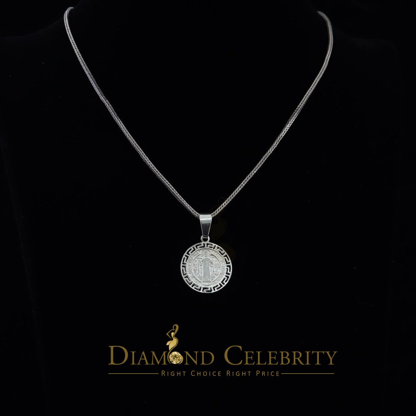 DiamondCelebritees 925 Sterling Silver Double Side Benedict Men's/Women's Pendant White Religious