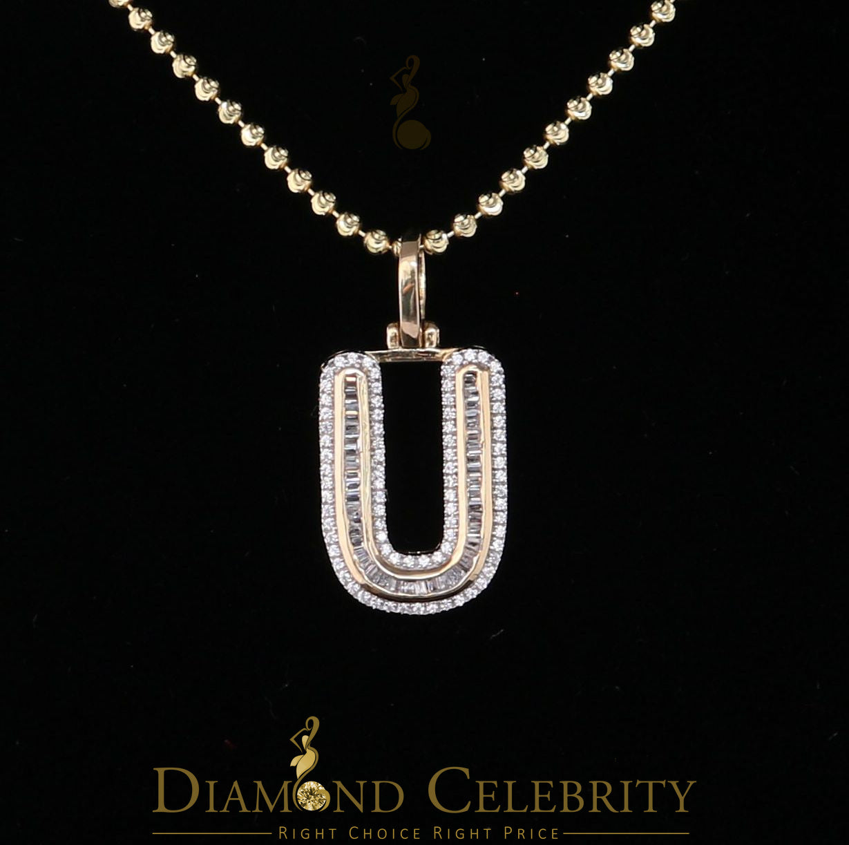DiamondCelebritees Yellow Bugutte Initial All Alphabet Sterling Silver Pendant with Cubic Zirconia