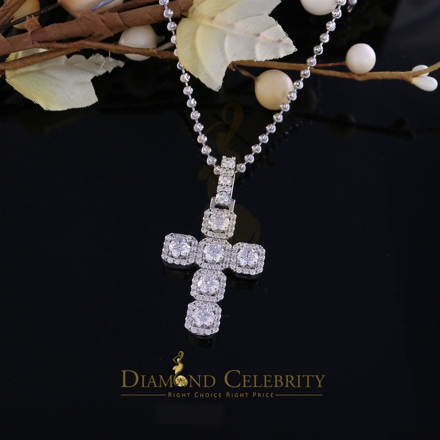 DiamondCelebritees White Sterling Silver 925 CROSS Pendant Shape Pendant with 8.03ct Cubic Zirconia