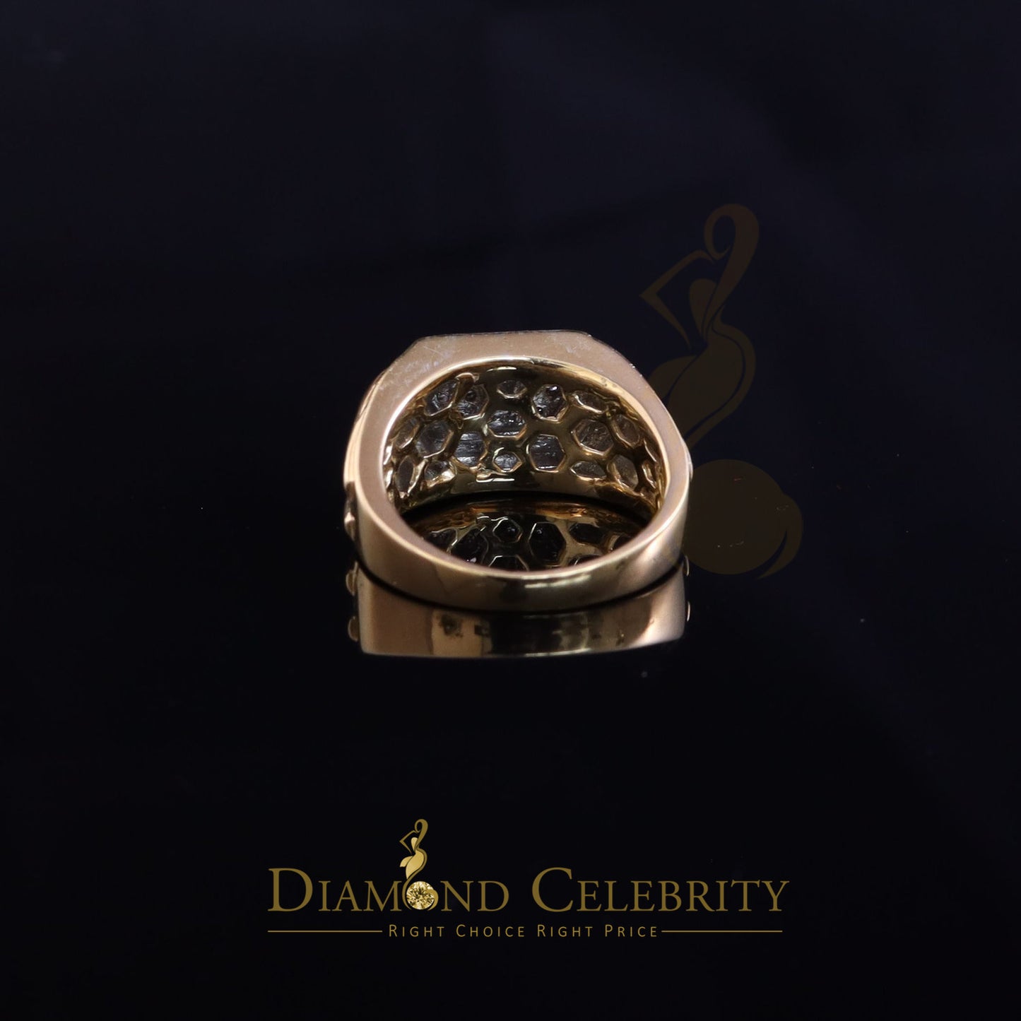 DiamondCelebritees 925 Sterling Yellow Silver 0.39ct Cubic Zirconia Hexagon Men Ring Size 9