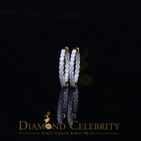 DiamondCelebritees 4.00ct Moissanite Yellow 925 Sterling Silver Women's In and Out Hoop Earrings