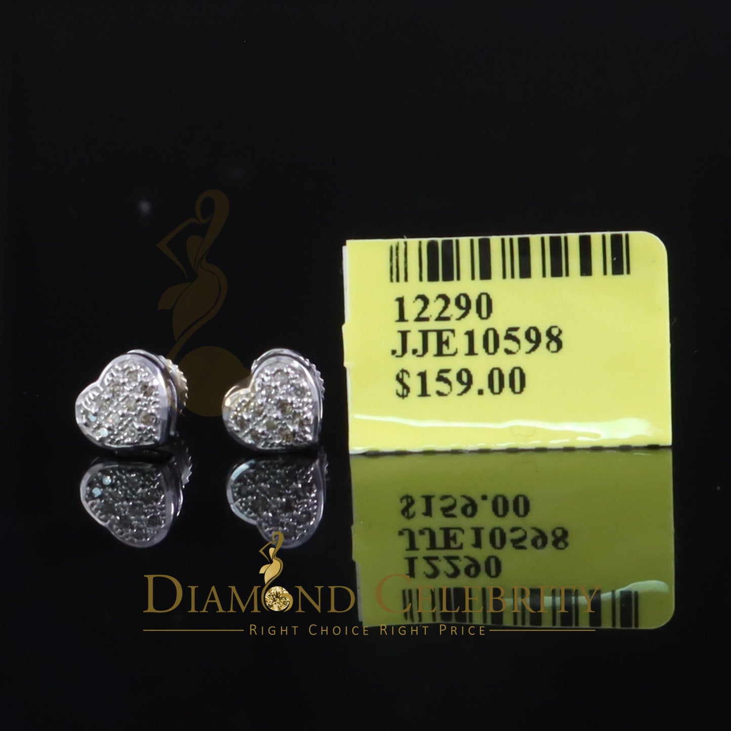 DiamondCelebritees Aretes Para Hombre Heart 925 White Silver 0.08ct Diamond Women's /Men's Earring