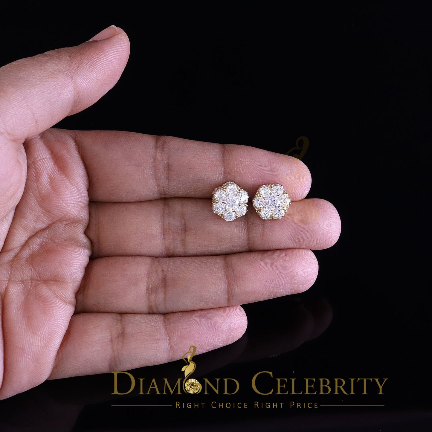 DiamondCelebritees  Round Style Earring 2.00ct Cubic Zirconia 925 Sterling Silver Yellow for He/She