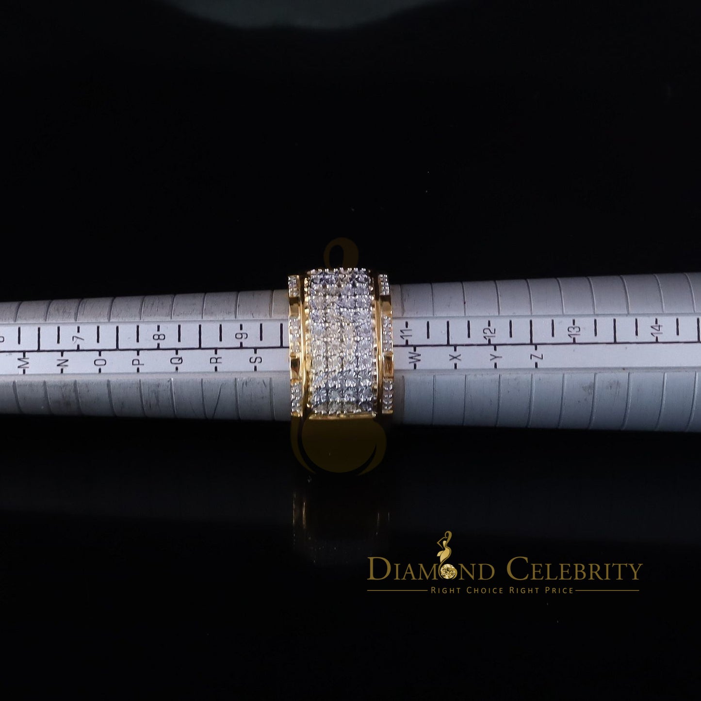 DiamondCelebritees Big 0.25ct Real Diamond 925 Yellow Miracle set Silver Wide Men's Band Ring SZ10