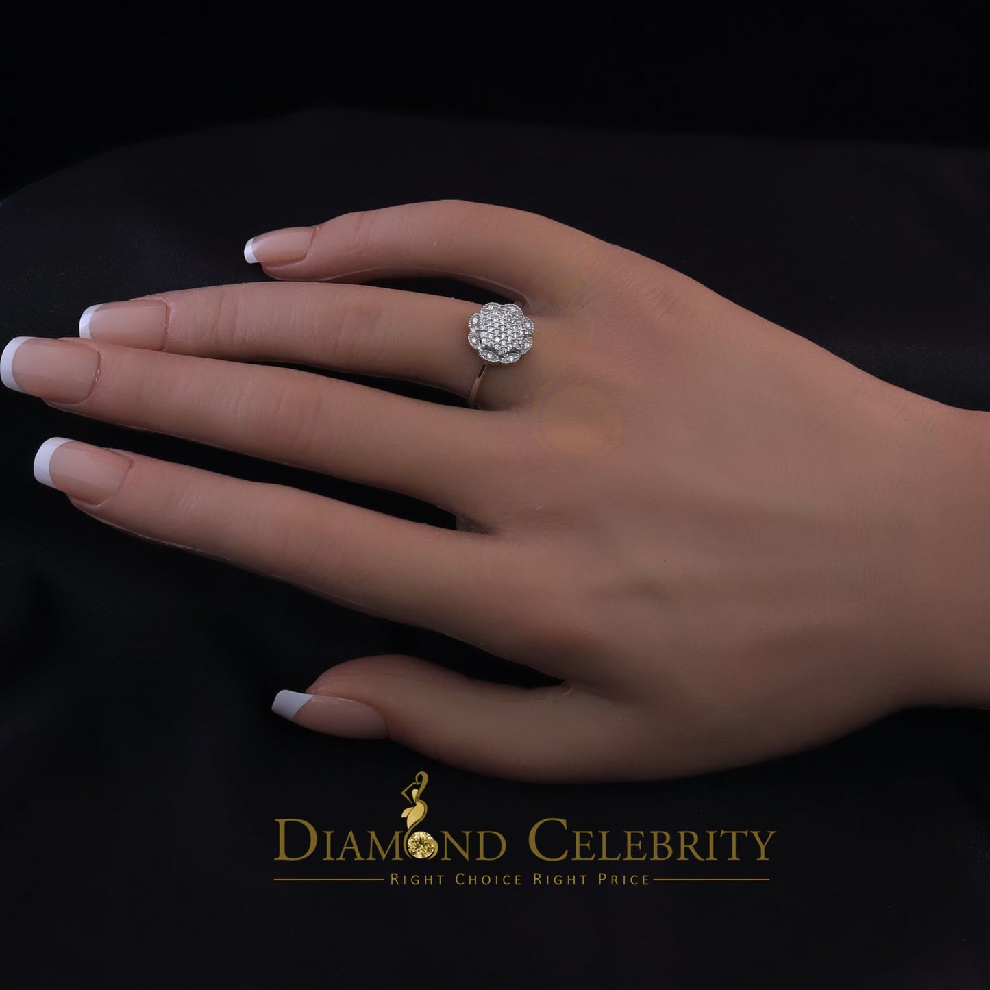 DiamondCelebritees 0.49ct Cubic Zirconia Sterling White Silver Flower Engagement Womens Ring Size 7