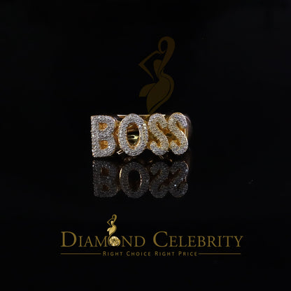 DiamondCelebritees Stylish "BOSS" 925 Silver Yellow 0.50ct Micro Real Diamond Men's Band Ring SZ 8
