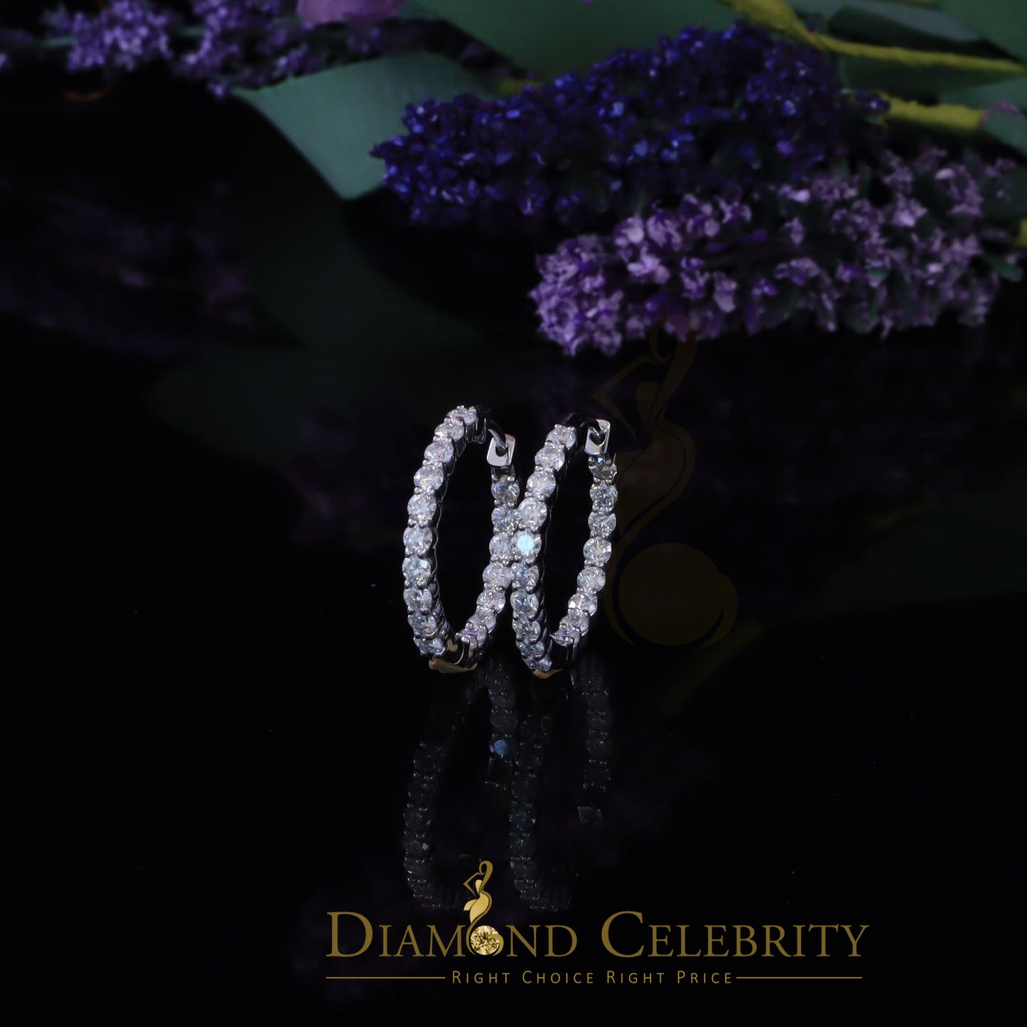 Diamondcelebritees 4.00ct Moissanite White 925 Sterling Silver Women's In and Out Hoop Earrings