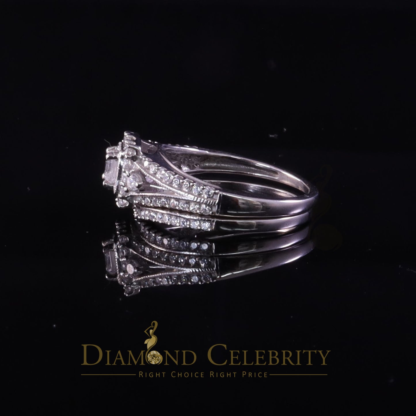 DiamondCelebritees 1.75ct Cubic Zirconia White Sterling Silver Men's/ Women 2PC Bridal Rings Size 7