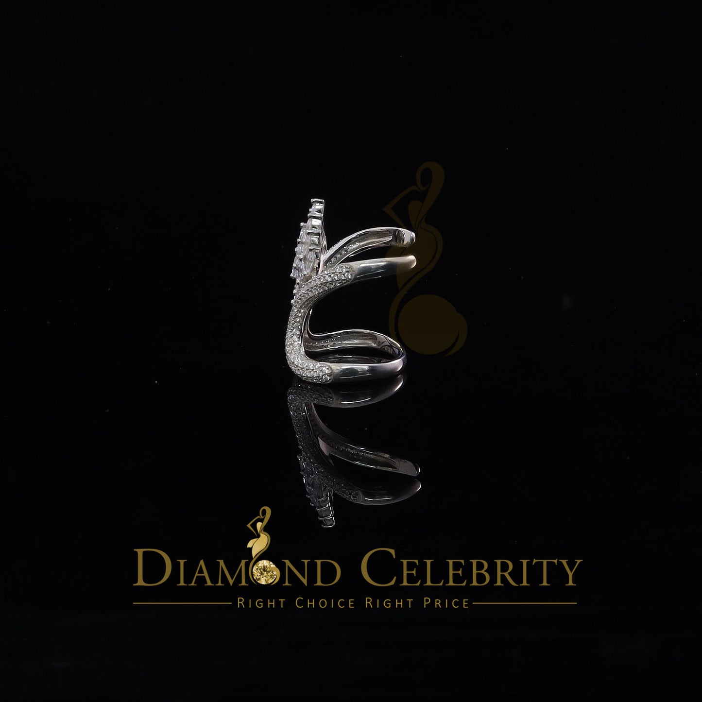 DiamondCelebritees Sterling White Silver 2.00ct Cubic Zirconia Cocktail Floral Women's Ring Size 7