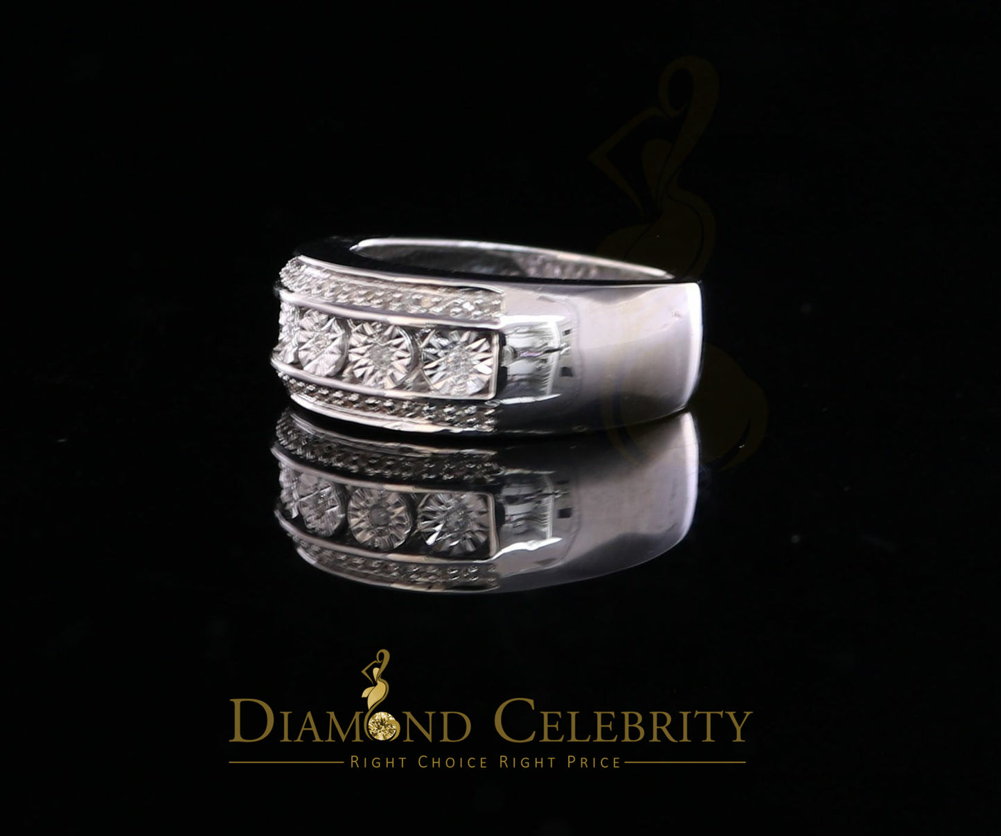 DiamondCelebritees 0.20 CT Real Diamond Men's 925 Sterling Silver White Band Big Ring Size 10.5
