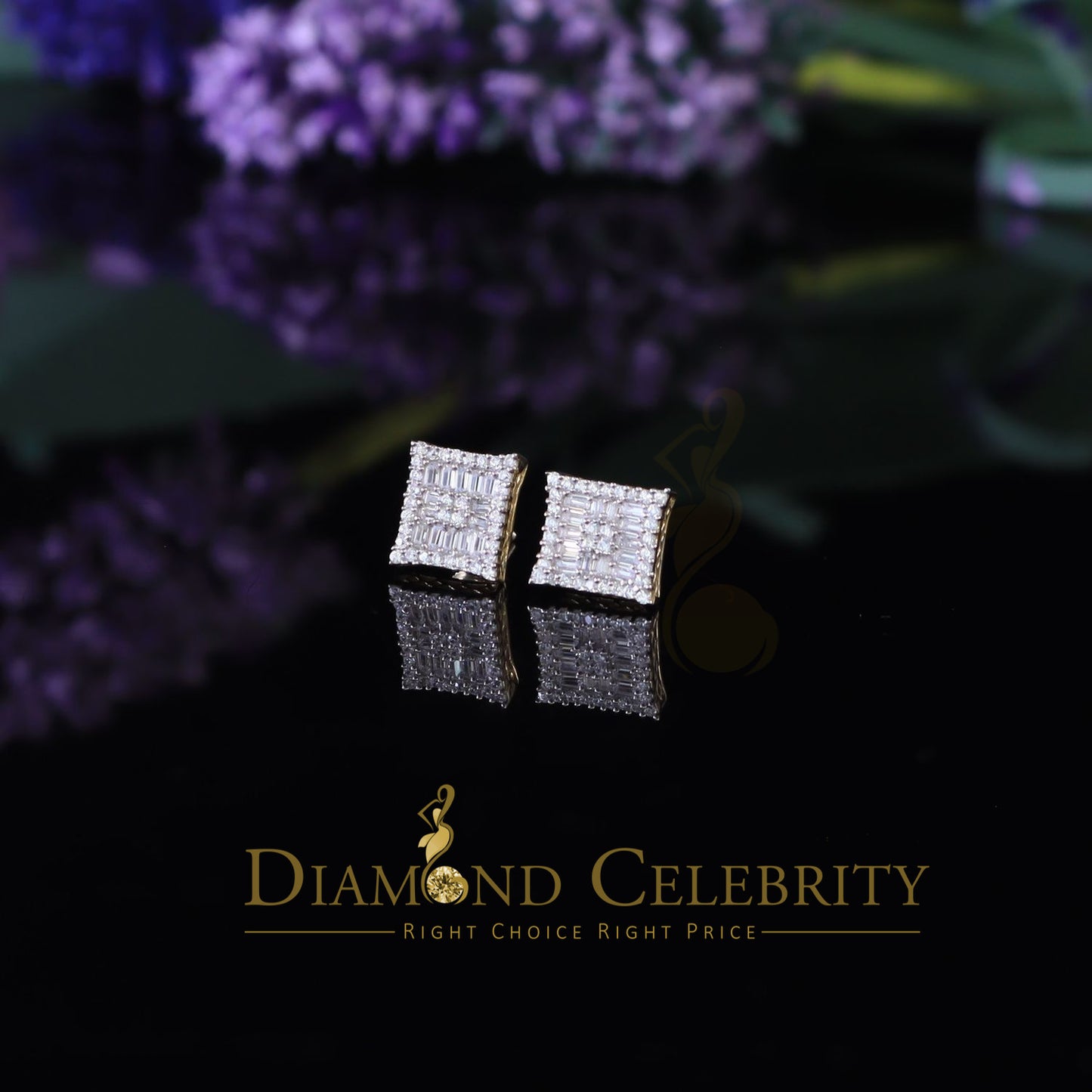 DiamondCelebritees  Yellow 925 Sterling Silver 0.68ct Cubic Zirconia Women's & Men's Square Earrings