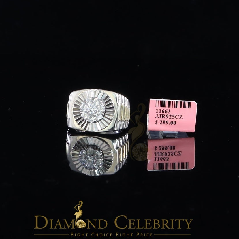 DiamondCelebritees Men's White Silver 1.80ct Round Cubic Zirconia Adjustable Ring From SZ 9 to 11