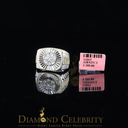 DiamondCelebritees Men's White Silver 1.80ct Round Cubic Zirconia Adjustable Ring From SZ 9 to 11