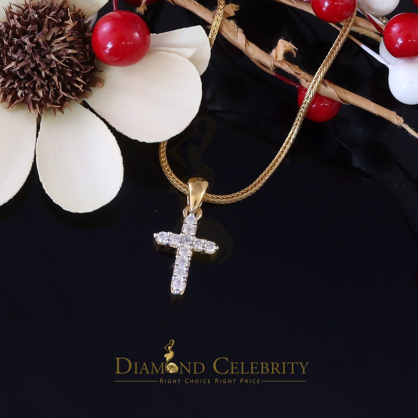 DiamondCelebritees Promising Fancy Yellow Sterling Silver Cross Pendant with 1.21ct Cubic Zirconia