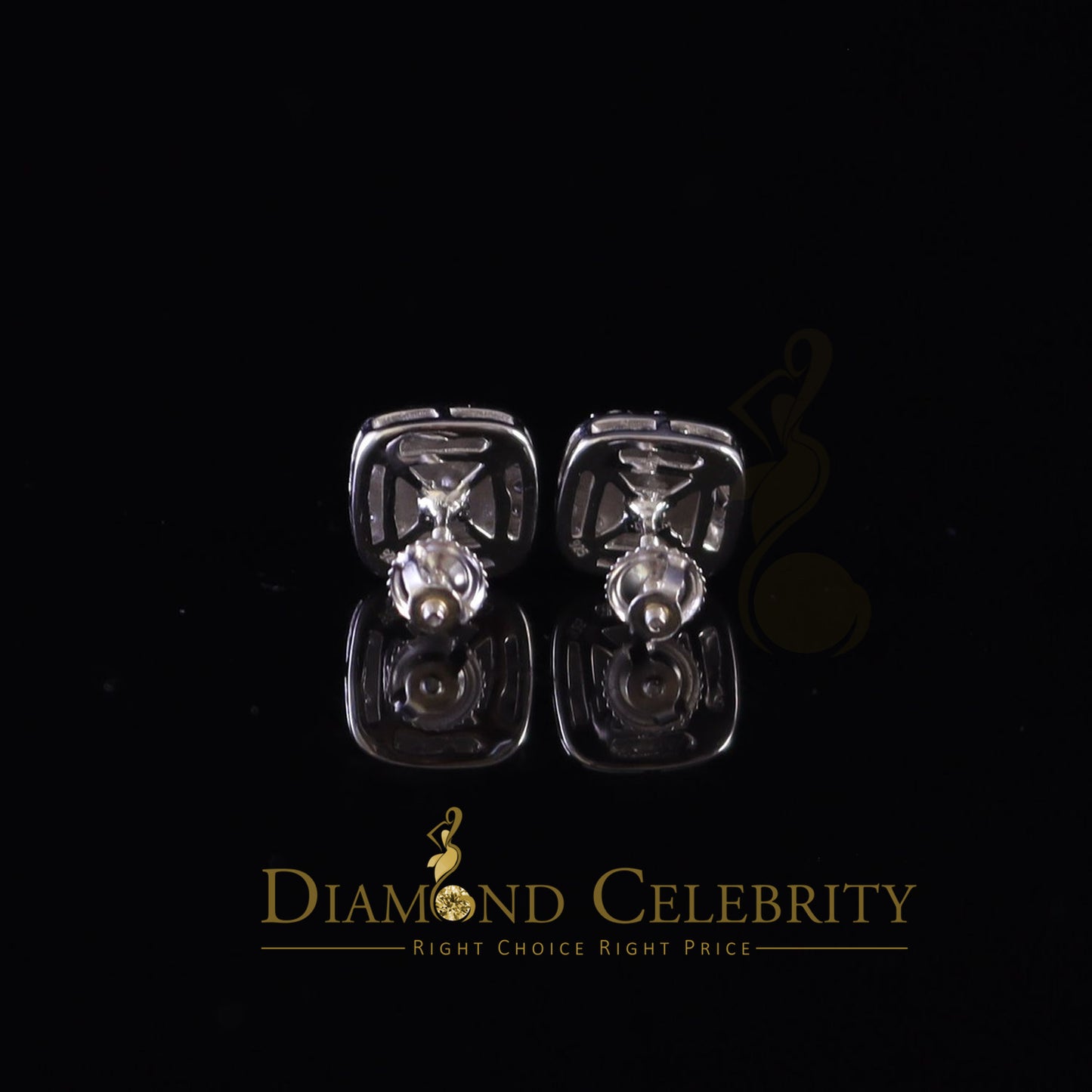 Diamondcelebritees 1.00ct Moissanite White 925 Silver Womens Round Edge Square Shape Nugget Earring