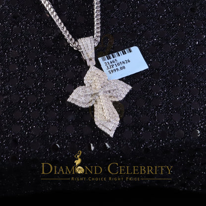 Diamondcelebritees  3.0ct VVS D Moissanite White Silver Charm Cross Floury Pendant Men's & Women's