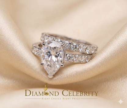 DiamondCelebritees 7.00ct Moissanite White Sterling Silver Men/ Women Bridal Ring Pear Shape Size 8