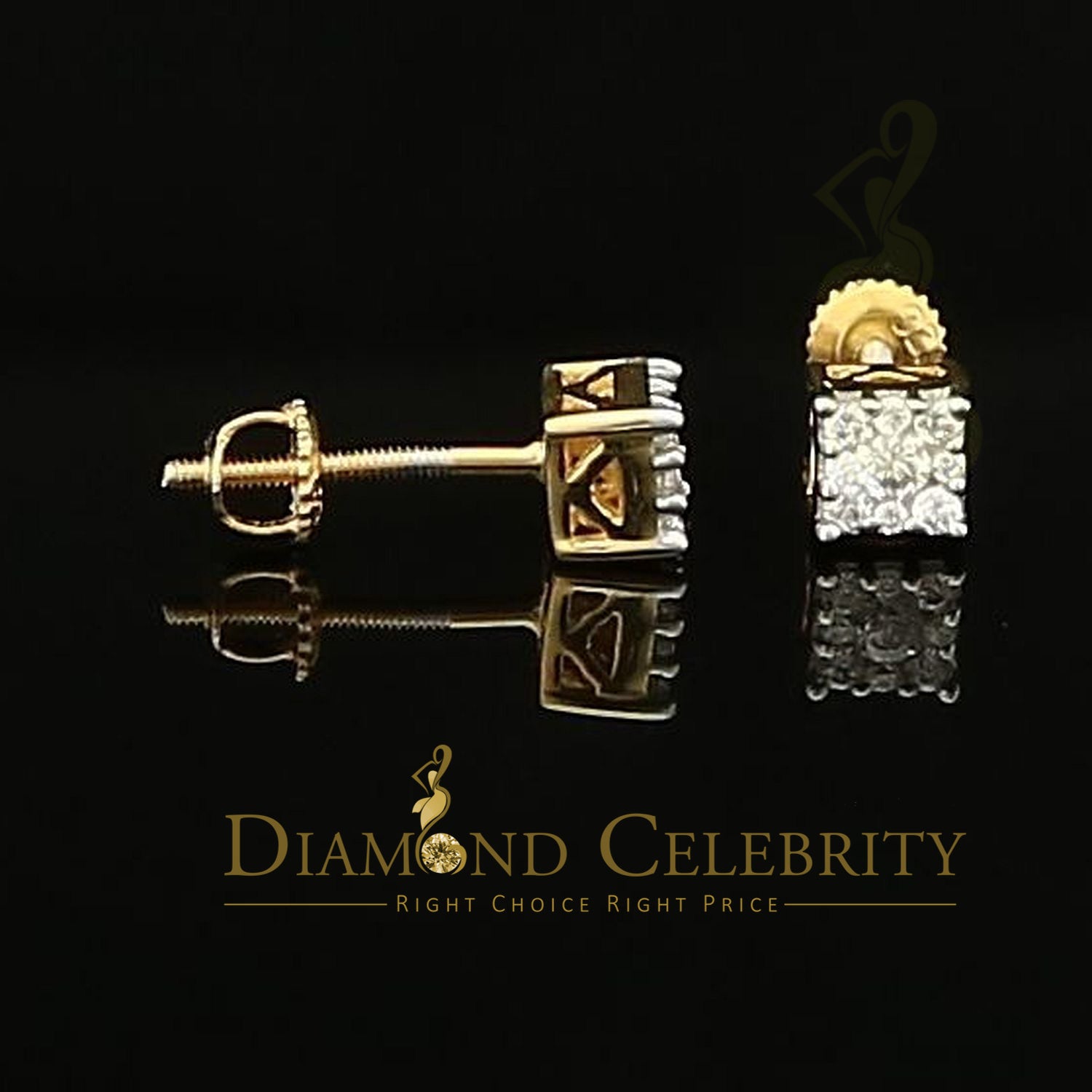 DiamondCelebritees  0.34ct Cubic Zirconia Hip Hop 925 Yellow Silver Women's & Men's Square Earrings