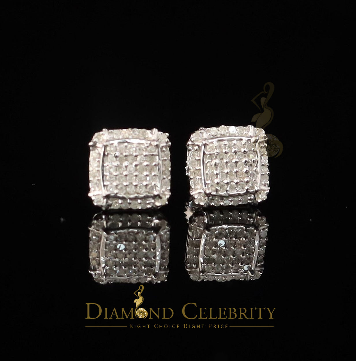 DiamondCelebritees 0.25ct Diamond 925 stud Sterling Silver White Square Earring For Men / Women