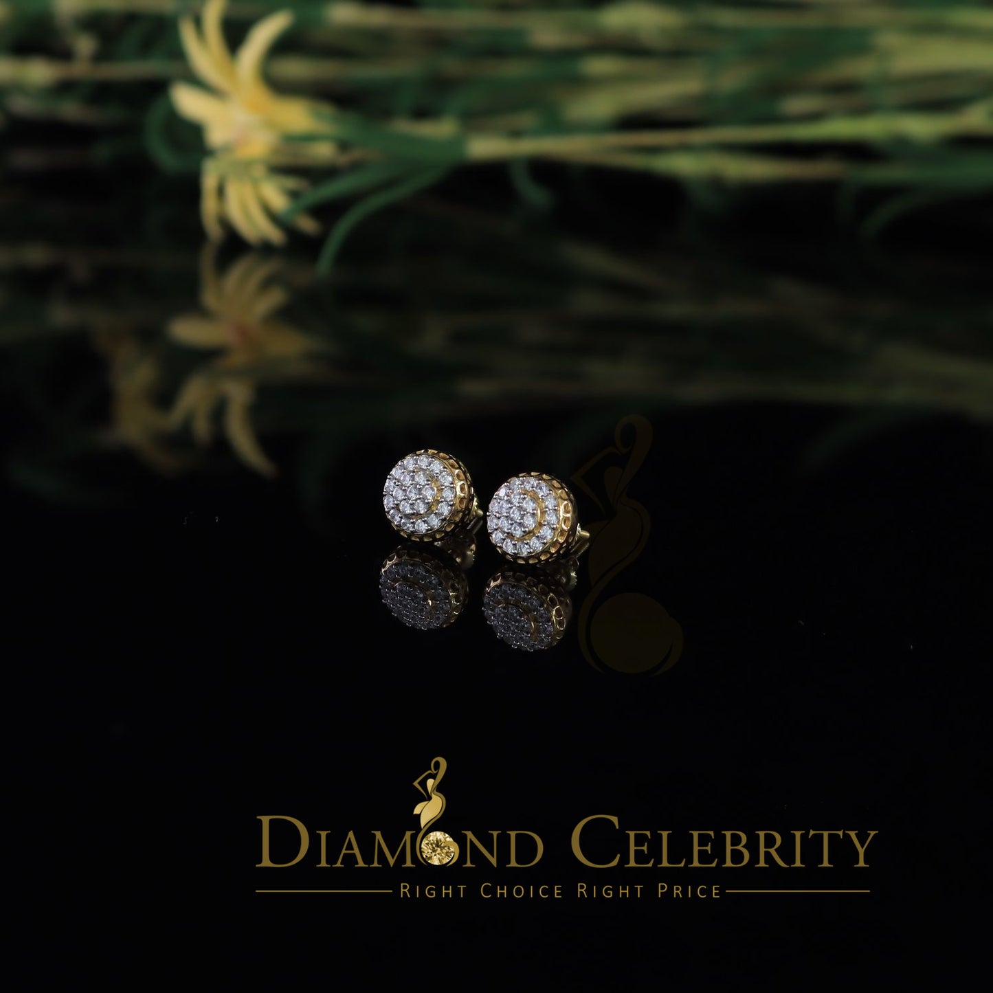 DiamondCelebritees  3.45ct Cubic Zirconia 925 Yellow Silver Women's & Men's Hip Hop Round Earrings