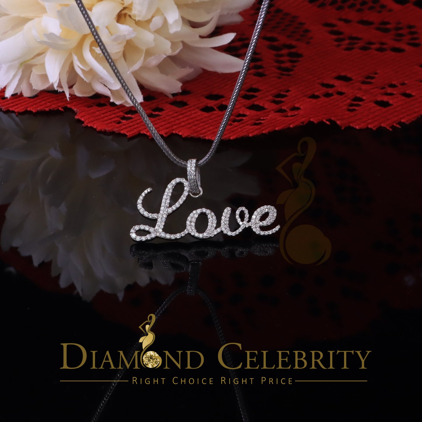 DiamondCelebritees White Attractive" LOVE" Letter 925 Sterling Silver Pendant 2.08ct Cubic Zirconia