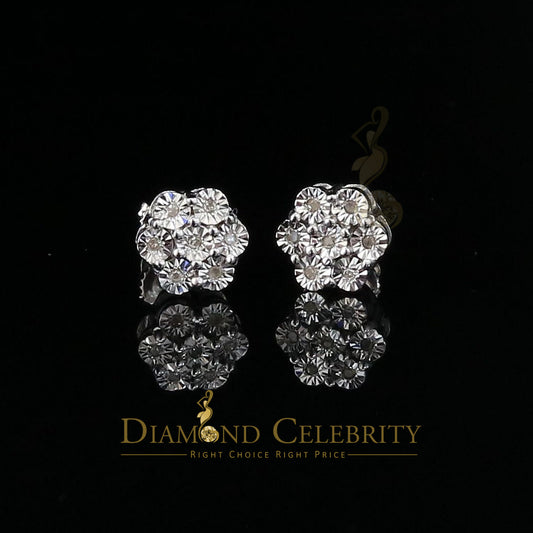 DiamondCelebritees 0.05ct Diamond 925 Sterling Silver White Flower Earrings For Men's & Women's