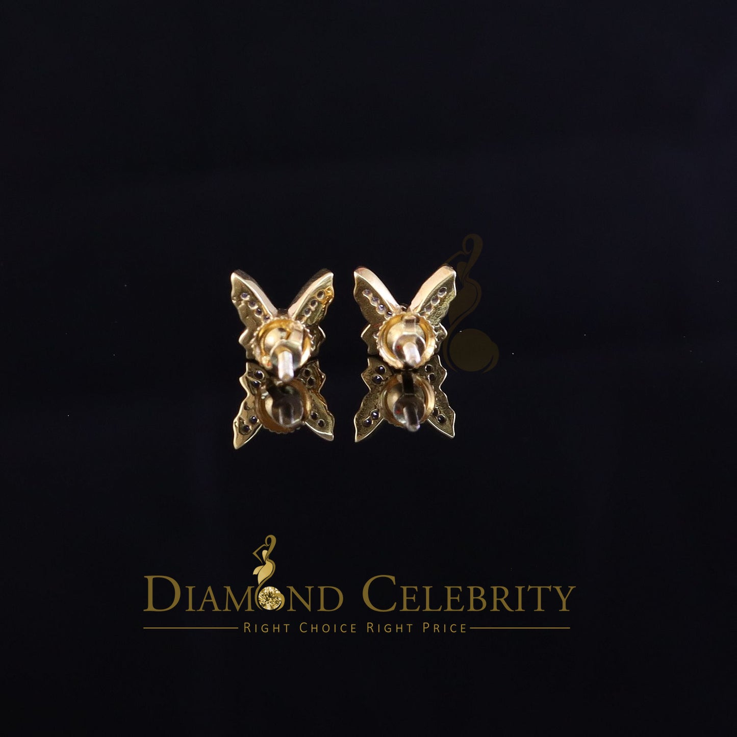 DiamondCelebritees  Women's 0.17ct Cubic Zirconia Butterfly Stud Earrings Yellow 925 Sterling Silver
