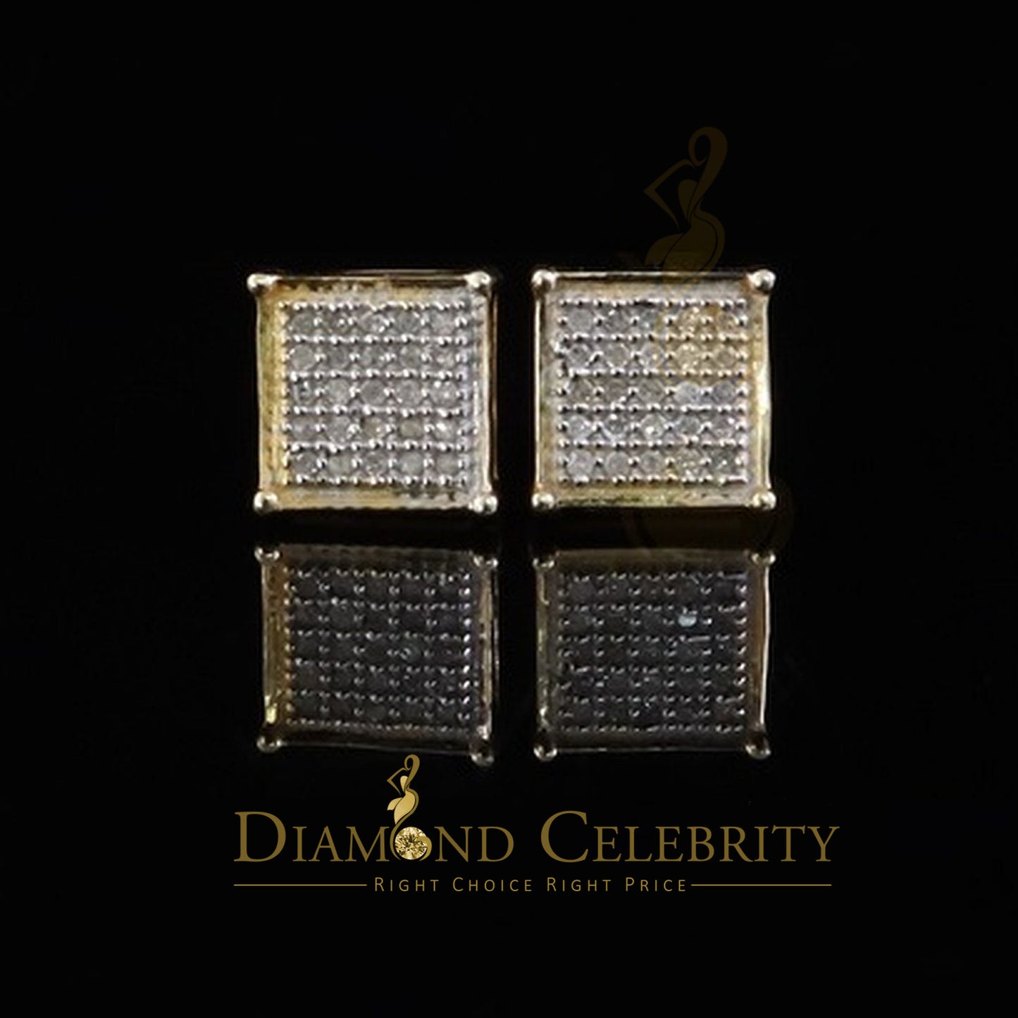 DiamondCelebritees 925 Sterling Yellow Silver 0.15ct Diamond Womens and Men's Square Stud Earrings