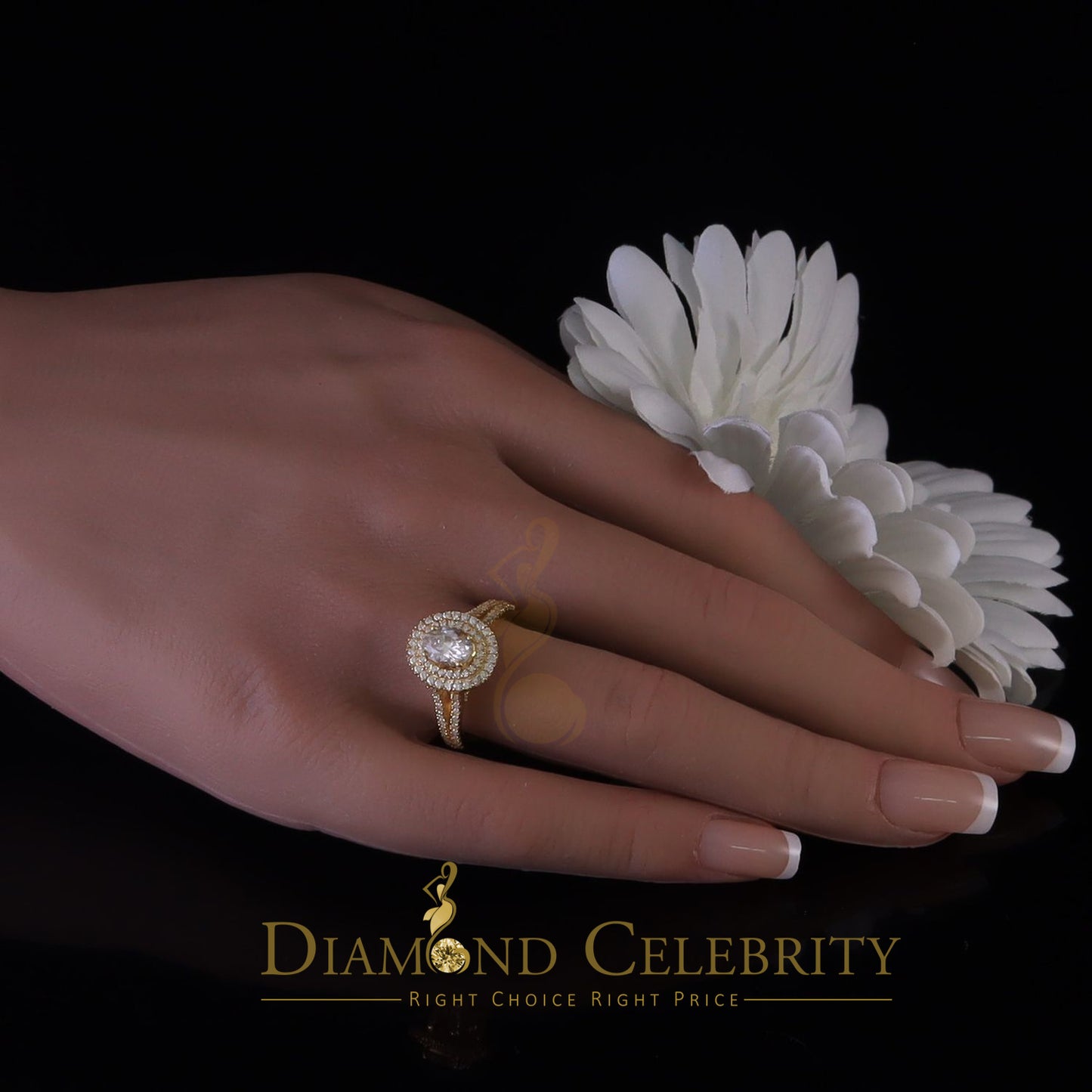 King Of Blings  10K Yellow Gold 2.00CT 'VVS' 'FL' D clr Oval Cut Moissonite Womens Ring S/7