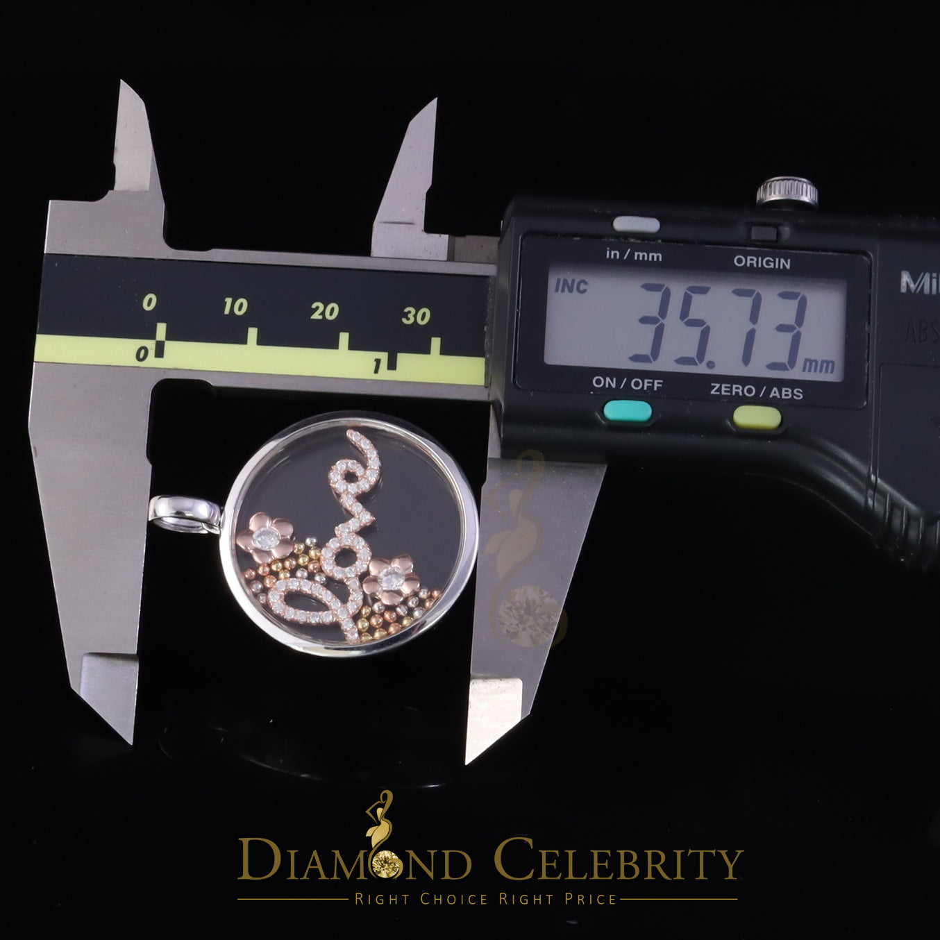 DiamondCelebritees Beautiful White Sterling Silver Charming LOVE Round Pendant with Cubic Zirconia