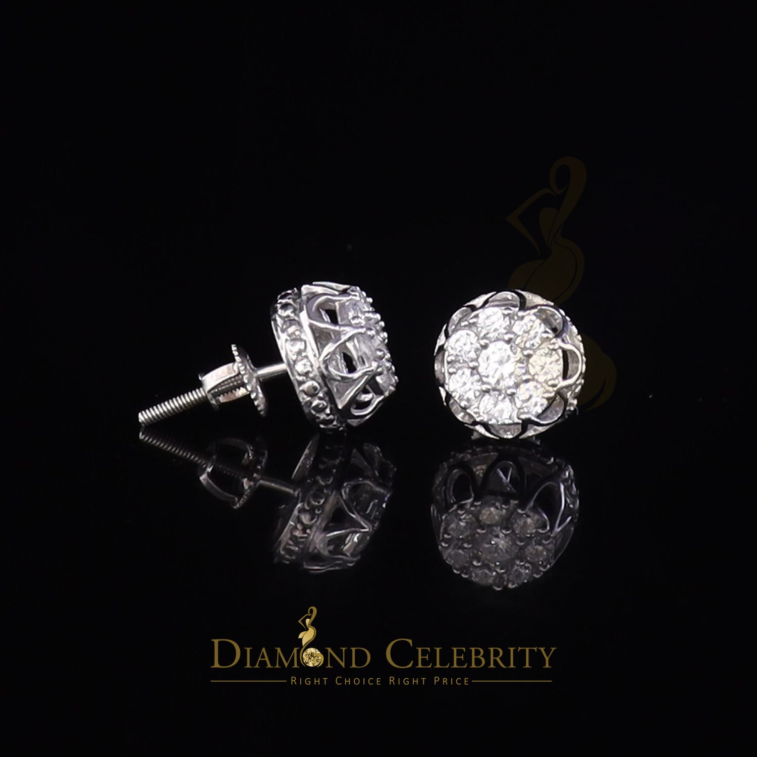 DiamondCelebritees  1.14ct Cubic Zirconia 925 White Silver Women's & Men's Hip Hop Flower Earrings
