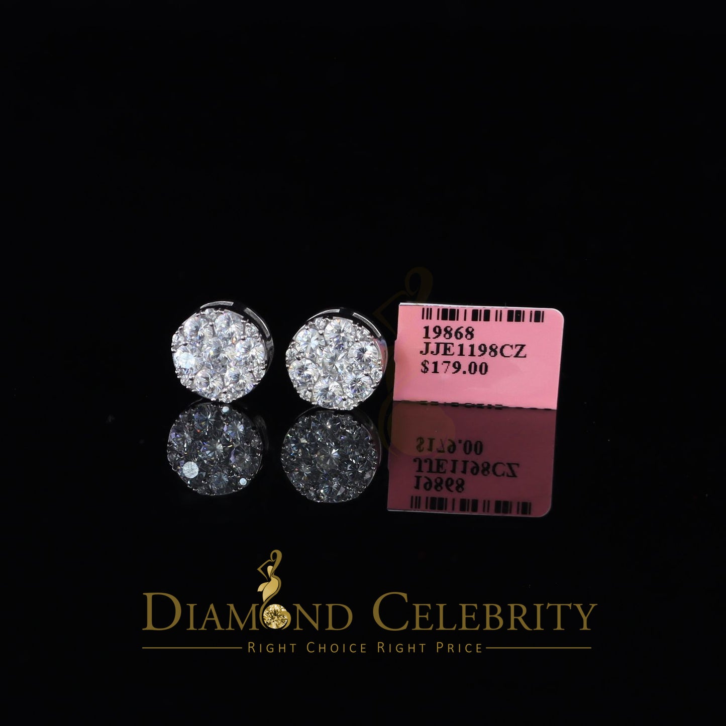 DiamondCelebritees  925 Sterling White Silver Cubic Zirconia Women & Men Round Stud Earrings