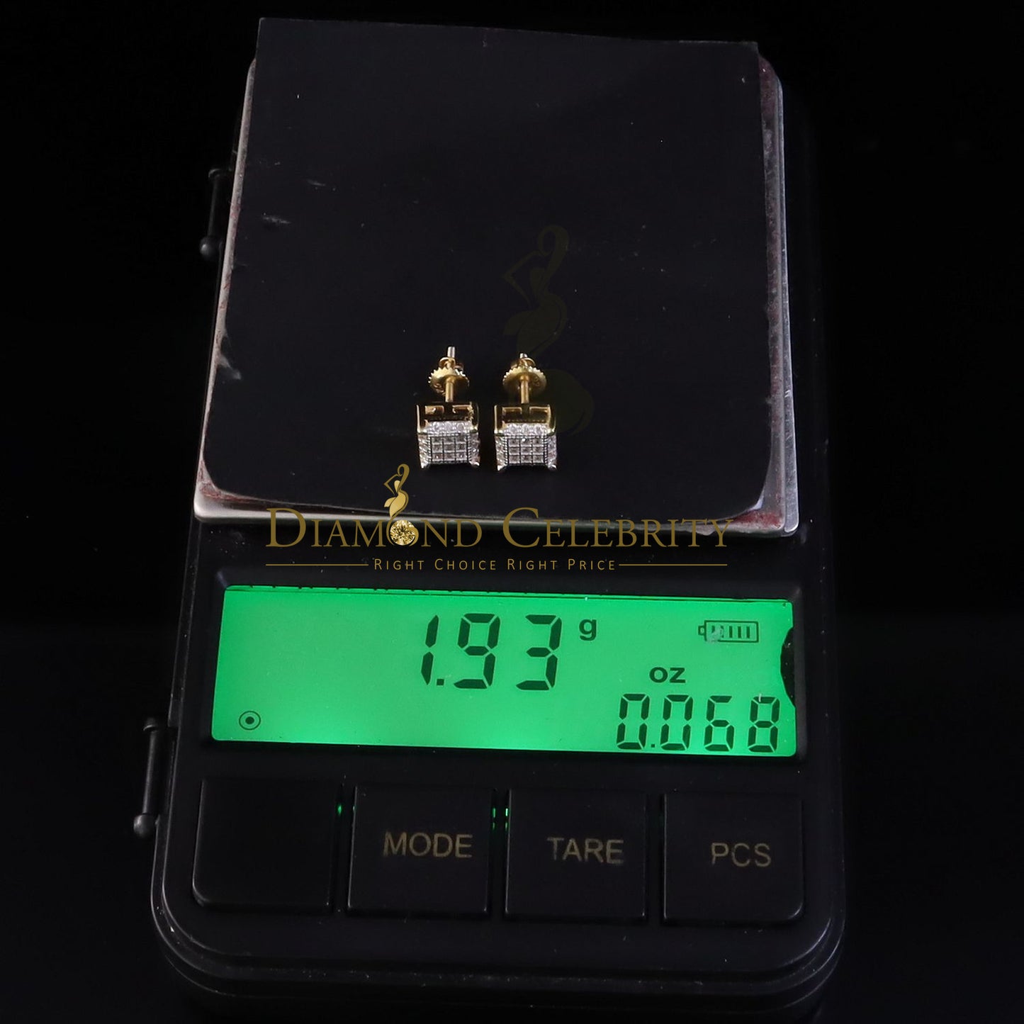 DiamondCelebritees  Yellow 925 Sterling Silver Women's & Men's 1.68ct Cubic Zirconia Square Earrings