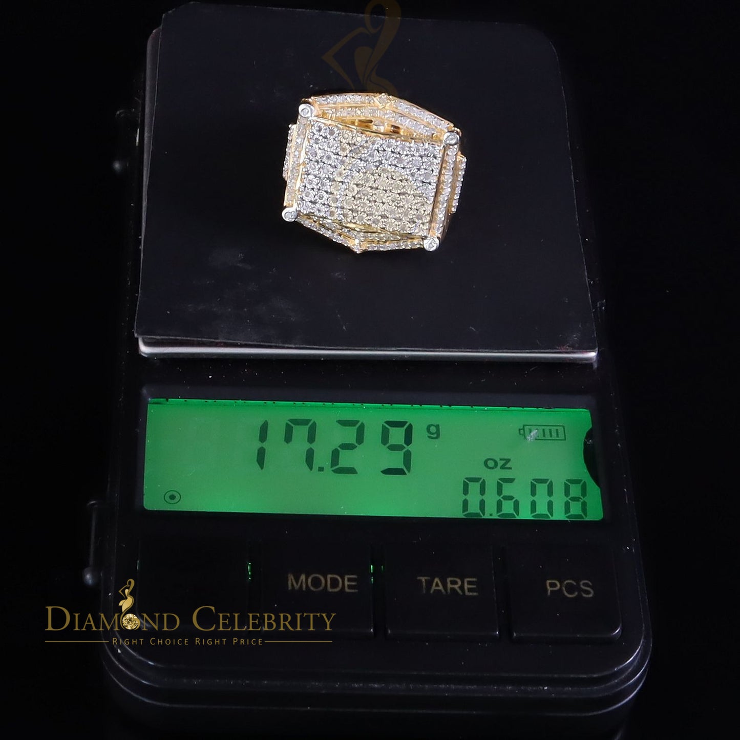 0.66ct Men's Real Diamond 925 Yellow Silver Big Mirage Set Square Rings Size 10