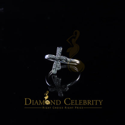DiamondCelebritees 925 Sterling White Silver Shiny Cross 0.17ct Cubic Zirconia Womens Ring Size 8