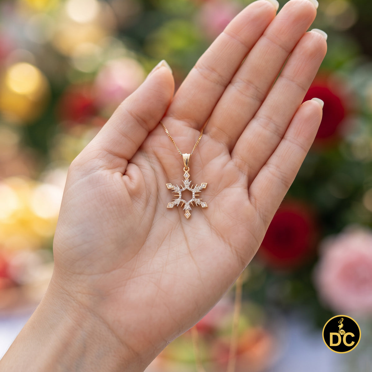 DiamondCelebritees 925 Sterling Yellow Silver Snowflake Pendant Necklace with 0.15ct Real Diamonds