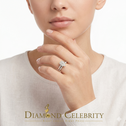 DiamondCelebritees 5.00ct Moissanite White Sterling Silver Men/ Women Bridal Ring Pear Shape Size 8