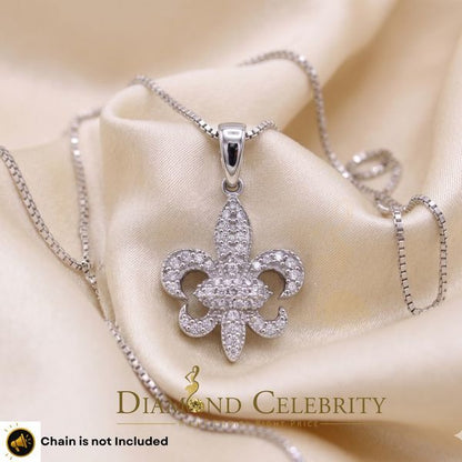 DiamondCelebritees 925 Sterling Silver Fleur de Lis White Shape Pendant with 0.45ct Cubic Zirconia