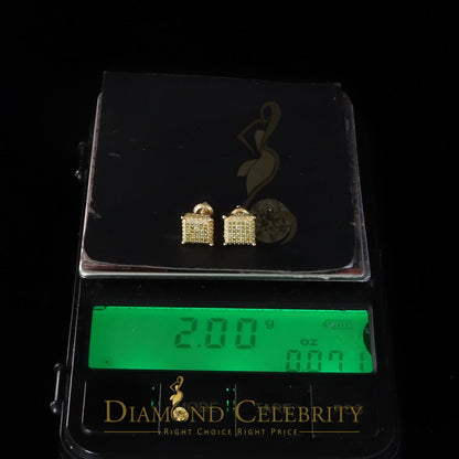 DiamondCelebritees 0.15ct Yellow Diamond 925 Sterling Silver Stud Women's/ Men's Square Earrings