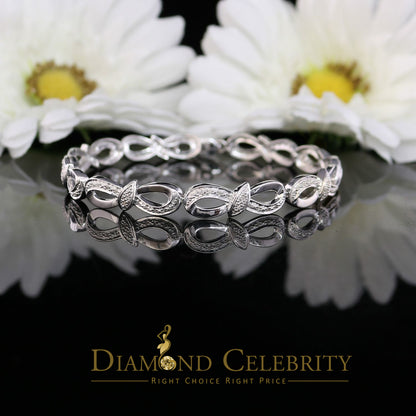 Diamondcelebritees 925 Sterling Silver Infinity Style 0.15CT Real Diamond Bracelet Size 7.5 Inch
