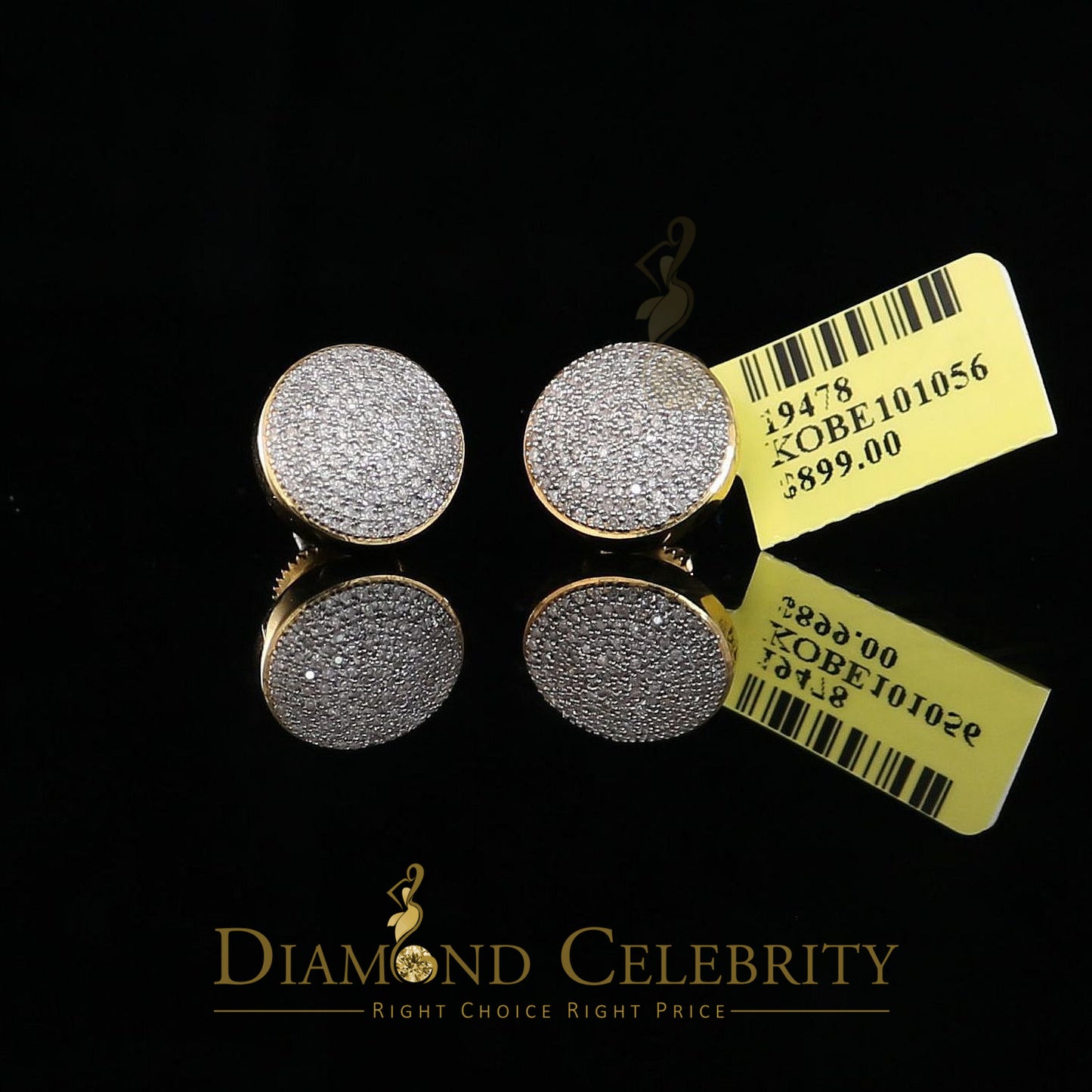 DiamondCelebritees 925 Sterling Silver Yellow Hip Hop 0.66ct Diamond Men's/ Women's Stud Earrings